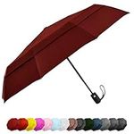 ﻿EEZ-Y Travel Umbrellas for Rain - Wind Resistant w/Open Close Button - Marsala