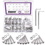 Swpeet 362Pcs Metric M5 304 Stainless Steel Button Head Socket Cap Screws and Flat Countersunk Phillips Head Socket Screws with Hex Socket Head Cap Bolts Screws Assortment Kit, Hex Nuts Washers All In