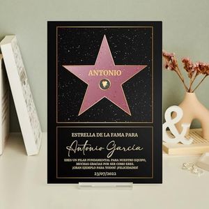 Transparent Gift Placa Personalizada Hollywood con Dedicatoria. Cuadro Metacrilato con Estrella de la Fama. Regalos Originales para Compañeros de Trabajo, Jubilaciones. Regalos para Hombres y Mujeres