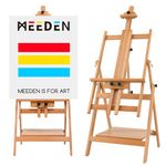 MEEDEN Convertible Studio Easel, Versatile Adjustable Tilts Flat H-Frame Floor Easel, Solid Beech Wood Artist Studio Easel,Professional Painting Easel Stand,Adjusts up to Max 88",Hold Canvas Up to 59"