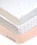 American Baby Company 100% Natural Cotton Value Jersey Knit Fitted Portable/Mini-Crib Sheet, Pink Star/Zigzag, 24" x 38" x 5", Soft Breathable, for Girls, Pack of 3