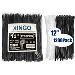 XINGO 1200 PCS Cable Zip Ties 12 inch Heavy Duty, 50lbs Tensile Strength, Black Zip Ties 1000PCS+White 200PCS, Premium Self Locking Nylon Wire Ties for Indoor and Outdoor Use