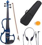 Cecilio L4/4CEVN-L2BL Left-Handed Solid Wood Blue Metallic Electric Violin with Ebony Fittings in Style 2 (Full Size)