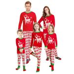 Trsenvrml Family Matching Christmas Pajamas Set Women Xmas Pjs for Men Kids Elk Print Red 100% Cotton Sleepwear (Kids, 12-14T)