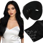 Sunny Hair Clip in Hair Extensions for Women 20inch 120g Remy Human Hair Extensions Clip in Human Hair Extensions Straight Human Hair Clip in Extensions Jet Black 7pcs
