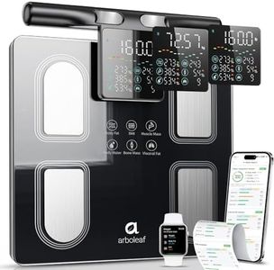 Arboleaf 8-Electrode Body Composition Scale, 5.3" Eye-Level Handle Display, 50+ Metrics Smart Fat Scale for Body Weight, Bluetooth App Sync, 400lb Capacity for Home Gym, Black