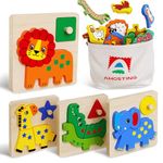 AMOSTING Toddler Toys for 1+ Year Old, Montessori Wooden Animal Puzzles for Age 2-3 Baby Girl & Boy Birthday Gift Preschool Learning Activities - 4 Pack