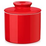 LOVECASA,Butter Keeper Crock - Porcelain French Butter Dish with Lid, Ceramic Butter Crock Keeper for Soft Butter,Red