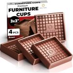 4pcs Non Slip Furniture Pads - Furniture Cups to Prevent Sliding for Couch, Bed, Chair - Premium 3x3 Anti Skid Stoppers for Hardwood, Tile Floors - Perfect Coasters That Fit Any Feet Shape (Brown)