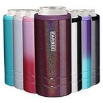 2-in-1 Skinny Can Cooler for 12oz Slim Can beers & Hard Seltzers,Stainless Steel Double Wall Insulated,Koozie,Also Work As A Tumbler (Glitter Redwine)