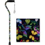 Nova Ortho-Med Nova Cane with Offset Handle and Strap in Butterflies, Green/Black