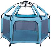Baby Playpen, CutieClub Portable Playard Playpen with Safety Mattress for Infants and Babies, Best 6-Panel Kids Playpen with Anti UV Canopy for Indoor and Outdoor (Turquoise)