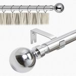 Aspire Homeware Curtain Poles Metal Plain Ball Extendable Curtain Pole 160 cm to 300 cm Chrome Adjustable Curtain Rod 28 mm Diameter with 60 mm Finials, Rings, Brackets, and Fittings Set