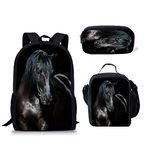 Black Horse Backpack Set 3 Piece, High School Backpack for Teen Boys