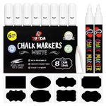 BUYZIA Liquid Chalk Markers - 8 Pack White Chalk Pens, 6mm Reversible Nib - Chalkboard Pens for Blackboards, Windows, Glass, Signs & Art - Wet Wipe Erasable