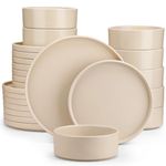 vancasso Venus Matte Dinnerware Set, 24-Piece Beige Dinner Sets, Stoneware Crockery Set with 8-Piece 10.5in Dinner Plate, 8in Dessert Plate, 720ml Bowl, Modern Style