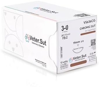 Veterinary Sutures - VeterSut CHROMIC Gut Absorbable Surgical Suture USP Size 3-0, (FS-2) 3/8 19mm Reverse Cutting Needle, 28 Inches (70 cm), 12 Count, Veterinary Use