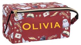 Harry Potter - Personalised Harry Potter Hogwarts Large Make Up Bag - Custom Toiletry Travel Cosmetic Bag Gift for Girls - Burgundy