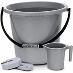 JEERZONE 20 LTR Heavy Duty Sturdy Bucket and Plastic Durable Long Lasting Strong and Sturdy Bathroom Mug (1.5 L, Grey) (Gray Round Combo)