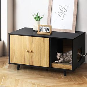 Alopet Cat Litter Box Enclosure Wooden Cat Litter Box Furniture Hidden with Sratching Board Cat House for Indoor Side End Table 90 x 76 x 50.5cm