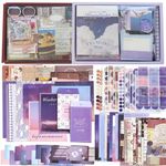 590Pcs Aesthetic Scrapbook Kit, BetterJonny 2 Styles Vintage Scrapbook Journaling Set with A6 Grid Notebook Washi Paper Stickers Purple Brown Art Journaling Kit Scrapbooking Supplies for DIY Arts Crafts Collage Decorative