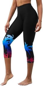 ATTRACO Swim Pants for Women Printed Swimming Tights High Waisted Swimsuit Tummy Control Black Red S
