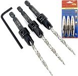 FTG USA 3 Piece Same Size #8 (11/64") Adjustable Wood Countersink Value Pack Tapered Drill Bit with Hex Wrench