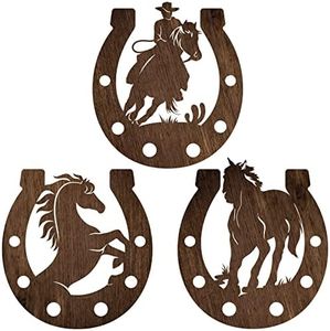 Junkin 3 Pcs Western Wall Decor Horseshoe Wood Wall Art Decor Cowboy Party Decorations Rustic Horse Shoes Decoration Hanging Western Decor Country Cowboy Decor for Home Bedroom Bathroom