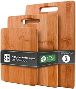 Loco Bird Planches à découper en bambou massif jeu de 3-33x22 / 28x22 / 15x22cm - Planche à découper de cuisine en bois - Planche à découper antibactérienne en bois