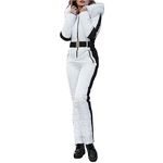 IQYU Snowsuits for Women One Piece Warm Snowsuit Waterproof Snow Overall Winter Snowboard Jacket with Fur Hood Softshell Ski Jacket Ski Clothing Large Sizes Ski Suits Snow Trousers, White, M