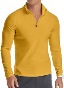 YTD Men's Long Sleeve Polo Shirts Quarter-Zip Casual Slim Fit Mock Neck Basic Designed Cotton Shirts XXL Yellow
