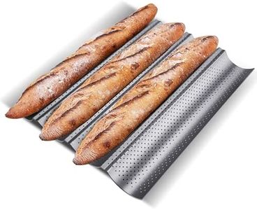 KITESSENSU Nonstick Baguette Pans for French Bread Baking, Perforated 4 Loaves Baguettes Bakery Tray, 15" x 13", Silver