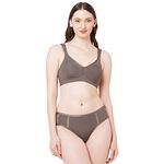 SOIE Women Full Coverage Minimiser Non-Padded Non-Wired Bra with High Waist Matching Panty Lingerie Set, Waffle, 32D/S