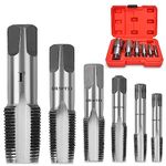 WMAZtool 6 Piece NPT Thread Forming Taps,Pipe Taps Set,High-Speed Steel Drill Bits for Cleaning or Re-Thread Damaged Jam Threads,Size 1/8'',1/4'',3/8'',1/2'',3/4'' 1'' in Storage Box Silver,Full