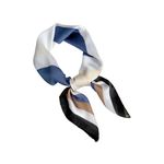 CrossKulture White Blue Beige Stripe printed Poly Silken Feel Bandana Scarf for Women | Satin Feel | Floral Design | Soft & Lightweight Scarf | Square Scarf for Handbag | HeadBand Neck Scarf for Girls