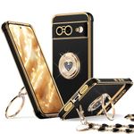 XYZ for Pixel 8 Case with Stand, for Google Pixel 8 Case with Double Ring, Women Girls Bling Luxury Protective Phone Case Heart for Google Pixel 8 Case, Black