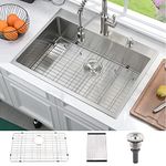 33 Inch Drop In Kitchen Sink Stainless Steel-Bokaiya 33x22 Single Bowl Drop In Kitchen Sink 16 Gauge Deep Stainless Steel Deep Kitchen Sink with Dish Grid&Strainer