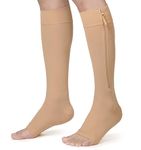 KEKING® Zipper Compression Socks for Men Women, Open Toe, 20-30mmHg Firm Support Knee High Zipper Compression Stockings for Wide Calf - Varicose Veins, DVT, Shin Splints, Edema, Nursing, Beige XXL