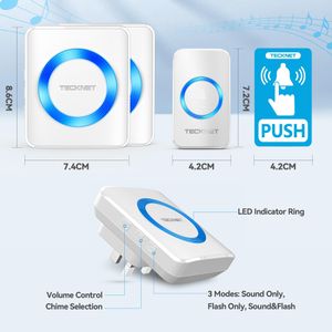 TECKNET Wireless Doorbell Kit – Twin Plug-In Chimes, 400m Range, 60 Tones, IP65 Waterproof