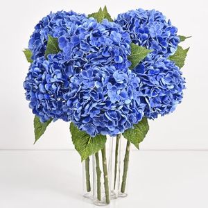 Yastouay 6 Pcs Real Touch Hydrangea Artificial Flowers, 21" Dark Blue Full Faux Hydrangea Flowers Latex Fake Flowers for Home Party Floral Arrangements Wedding Bouquets Centerpieces Outdoor Decor
