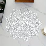 Curated Cart Placemats Set of 2 Dining Table Place Mats | Placemats Table Mat PVC Material | Non-Slip Heat Resistant | Dining Tablemates Washable Anti-Skid | Flower1 Silver - Pack of 2