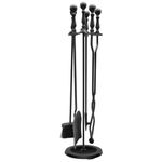 Nouetele Heavy-Duty Steel Fireplace Tool Set5-Piece Set with Log Tongs, AshShovel, Poker, Brush, and Stand -Durable, Heat-Resistant, and Rust.Proof -Modern Black Design forIndoor/Outdoor Use