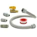 TT FLEX One Stop Gas Appliance Hook Up Kit, 22" Stainless Steel Flexible Gas Connector with 1/2" Brass Gas Shut off Valve and Fittings for Gas Log, Stove, Garage Heater, Dryer, Fireplace, 6-Piece