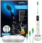 BRUSHKINZ Electric Toothbrush for Adults, Battery Operated Rechargeable Sonic Toothbrush, Travel Tooth Brush Set with 4 Replacement Toothbrush Heads & Case, Wireless Charging Lasts 90 Days, White