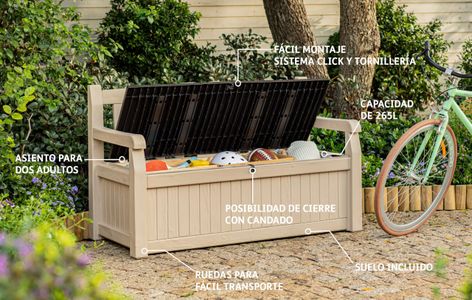 Keter Eden 265L Outdoor Storage Bench – Beige/Brown, All-Weather Garden Box