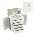 V-LAFUYLIFE Large Jewelry Box,Jewelry Organizer Box with 5 Drawers,6-Tier Jewelry Holder Organizers Jewelry Storage Case with Mirror,Jewelry Boxes for Women (White)