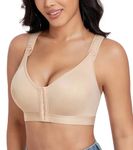 Lemorosy Women's Post Surgical Front Closure Sports Bra Wirefree Non Padded Full Support with Adjustable Straps Racerback(Beige,40B/C)