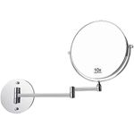 KEDSUM 1X/10X Magnifying Mirror Wall Mount Makeup Mirror, 8 Inch Double Sided Swivel Bathroom Mirror, Screw/Adhesive Installation, 11.5-Inch Extension, Chrome Finish