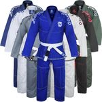 Brazilian Jiu Jitsu Gi BJJ Gi for Men Grappling gi Uniform Kimonos Light, Preshrunk, with White Belt, Blue, A4