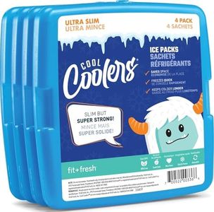 Cool Coolers by Fit + Fresh, 4 Pack Slim Ice Packs, Space Saving Reusable Ice Packs for Lunch Boxes or Coolers, Blue, Single Pack